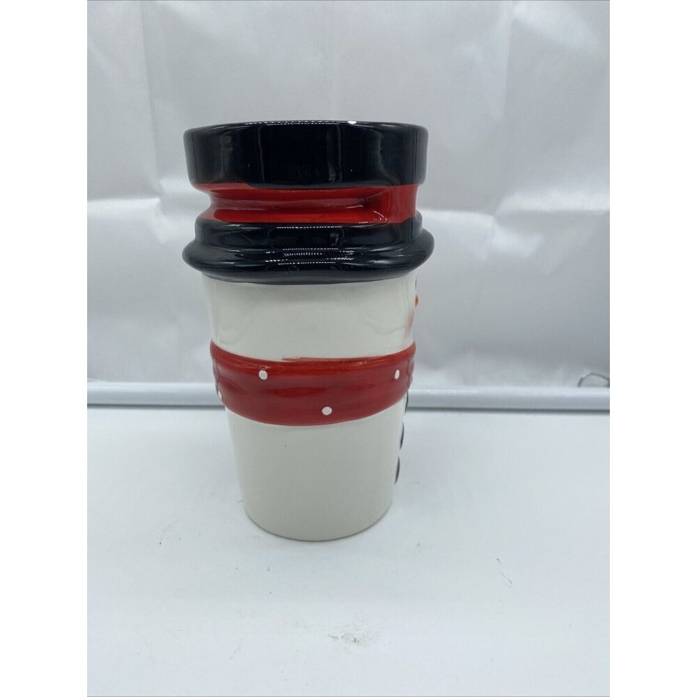 Snowman Mug Ivory Red Christmas Holiday Coffee Hot Chocolate Lid - Picture 4 of 7